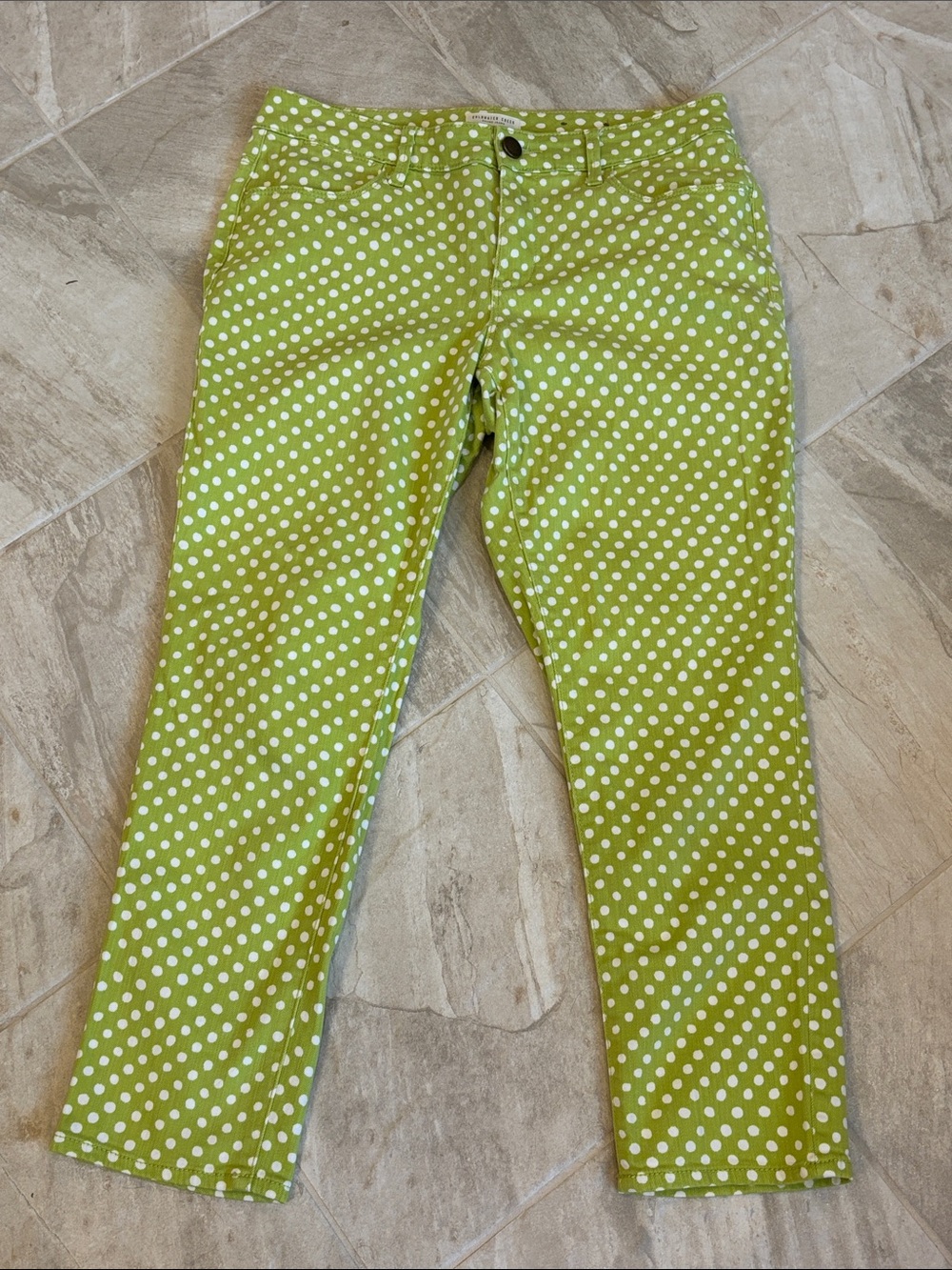 Coldwater Creek Lime Green Polka Dot Cropped Jeans